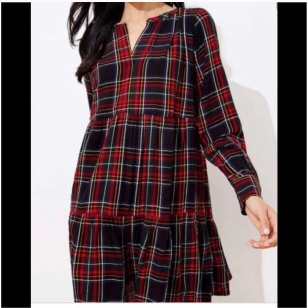 LOFT Tartan/Plaid tiered shirt dress